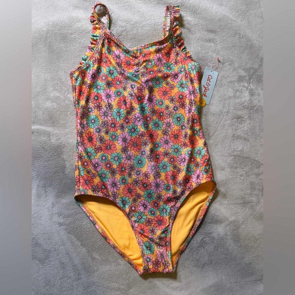 Cat & Jack Kids Floral Swimsuit - Orange, Pink, and Green